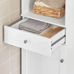 Colonne De Salle De Bains|Meuble De Salle De Bains Faible Profondeur|Sobuy Meuble Colonne de Salle de Bain Armoire Haute Meuble Rangement, BZR17-W,