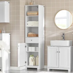 Colonne De Salle De Bains|Meuble De Salle De Bains Faible Profondeur|Sobuy Meuble Colonne de Salle de Bain Armoire Haute Meuble Rangement, BZR17-W,