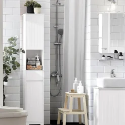Sobuy Meuble Colonne de Salle de Bain avec 2 Portes et 1 Tiror, BZR109-W,