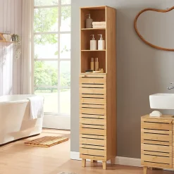 [En.Casa] Meuble colonne de salle de bain Epind bambou 180 x 33 x 30 cm naturel