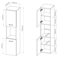 [En.Casa] Meuble colonne de salle de bain suspendu Krildihana 131 x 30 x 30 cm blanc argent en.casa