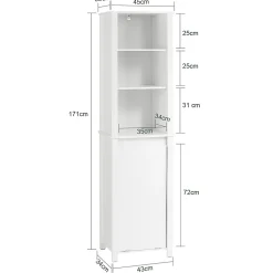 Sobuy Meuble Colonne de Salle de Bain, 3 étagères, 1 Panier à Linge Amovible, BZR102-W,