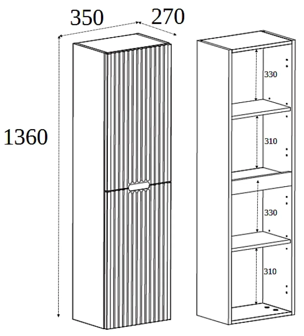 Furnidea Meuble colonne de salle de bain suspendu VENA noir 36 x 136 cm