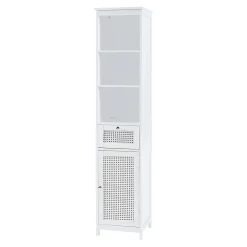 Colonne De Salle De Bains|Meuble De Salle De Bains Faible Profondeur|[En.Casa] Meuble colonne de salle de bain Karlsoey MDF PVC effet rotin 161 x 35 x 32 cm blanc en.casa