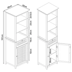 Colonne De Salle De Bains|Meuble De Salle De Bains Faible Profondeur|[En.Casa] Meuble colonne de salle de bain Karlsoey MDF PVC effet rotin 161 x 35 x 32 cm blanc en.casa