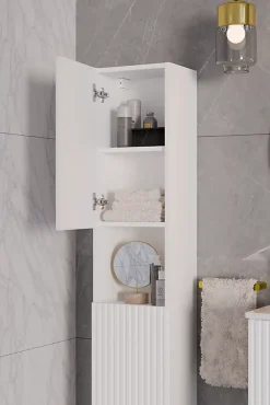 Furnidea Meuble colonne de salle de bain à suspendre NOVA BLANC 30 X 140 cm