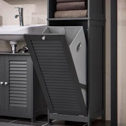 Colonne De Salle De Bains|Sobuy Meuble Colonne de Salle de Bain, 1 Porte, 1 Tiroir et 1 Panier à Linge, BZR124-DG,
