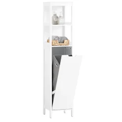 Sobuy Meuble Colonne de Salle de Bain avec étagères et Panier à Linge, BZR123-W,
