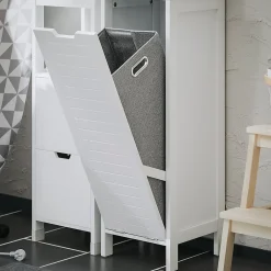 Sobuy Meuble Colonne de Salle de Bain avec étagères et Panier à Linge, BZR123-W,