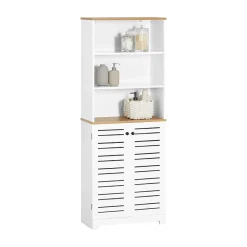 Sobuy Meuble Colonne de Salle de Bain avec 3 Etagères et 2 Portes, BZR44-W,
