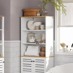 Sobuy Meuble Colonne de Salle de Bain avec 3 Etagères et 2 Portes, BZR44-W,