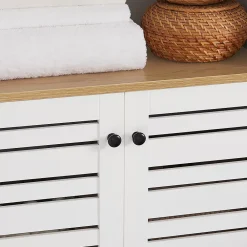 Sobuy Meuble Colonne de Salle de Bain avec 3 Etagères et 2 Portes, BZR44-W,