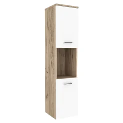 Colonne De Salle De Bains|[En.Casa] Meuble colonne de salle de bain suspendu Krildihana 131 x 30 x 30 cm effet chêne blanc argent en.casa