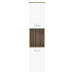 Colonne De Salle De Bains|[En.Casa] Meuble colonne de salle de bain suspendu Krildihana 131 x 30 x 30 cm effet chêne blanc argent en.casa