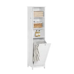 Colonne De Salle De Bains|Meuble De Salle De Bains Faible Profondeur|Sobuy Meuble Colonne de Salle de Bain avec 1 Porte, 1 Tiroir, 1 Panier à Linge, BZR124-W,
