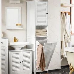 Colonne De Salle De Bains|Meuble De Salle De Bains Faible Profondeur|Sobuy Meuble Colonne de Salle de Bain avec 1 Porte, 1 Tiroir, 1 Panier à Linge, BZR124-W,