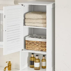 Colonne De Salle De Bains|Meuble De Salle De Bains Faible Profondeur|Sobuy Meuble Colonne de Salle de Bain avec 1 Porte, 1 Tiroir, 1 Panier à Linge, BZR124-W,