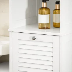 Colonne De Salle De Bains|Meuble De Salle De Bains Faible Profondeur|Sobuy Meuble Colonne de Salle de Bain avec 1 Porte, 1 Tiroir, 1 Panier à Linge, BZR124-W,