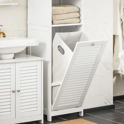 Colonne De Salle De Bains|Meuble De Salle De Bains Faible Profondeur|Sobuy Meuble Colonne de Salle de Bain avec 1 Porte, 1 Tiroir, 1 Panier à Linge, BZR124-W,