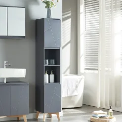 [En.Casa] Meuble colonne de salle de bain Overath 160 x 30 x 30 cm gris en.casa