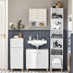 Sobuy Meuble Colonne de Salle de Bain avec 6 Compartiments de Rangement, BZR91-W,
