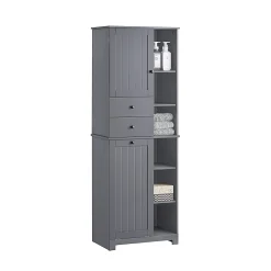 Sobuy Meuble Colonne de Salle de Bain avec 6 étagères et 1 Panier à Linge , BZR104-DG,