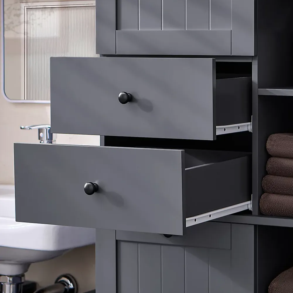 Sobuy Meuble Colonne de Salle de Bain avec 6 étagères et 1 Panier à Linge , BZR104-DG,