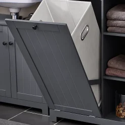 Sobuy Meuble Colonne de Salle de Bain avec 6 étagères et 1 Panier à Linge , BZR104-DG,
