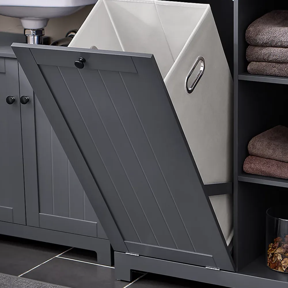 Sobuy Meuble Colonne de Salle de Bain avec 6 étagères et 1 Panier à Linge , BZR104-DG,