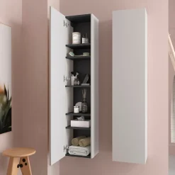 Planète Bain Meuble colonne de salle de bain H 140 cm coloris blanc mat à suspendre - KARAIB