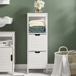 Meuble De Salle De Bains Faible Profondeur|Sobuy Meuble Colonne Meuble Bas de Salle de Bain 1 étage et 2 tiroirs FRG127-W,