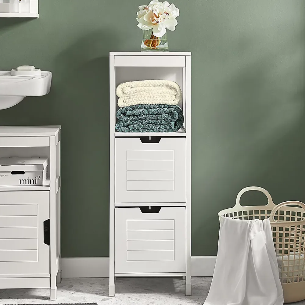 Meuble De Salle De Bains Faible Profondeur|Sobuy Meuble Colonne Meuble Bas de Salle de Bain 1 étage et 2 tiroirs FRG127-W,