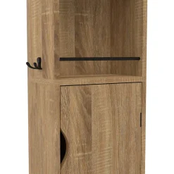 IDMarket Meuble colonne pivotante de salle de bain avec miroir, placard et étagères hêtre et noir ELIA