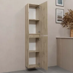 Colonne De Salle De Bains|Aurlane Meuble colonne pour salle de bains 2 portes finition chêne Naturel - 30x25x150 - TIMBER
