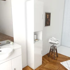 Colonne De Salle De Bains|Aurlane Meuble colonne pour salle de bains 35x30x182 cm - Blanc laqué - THRIFTY 35