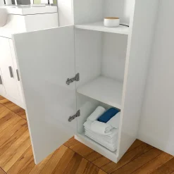 Colonne De Salle De Bains|Aurlane Meuble colonne pour salle de bains 35x30x182 cm - Blanc laqué - THRIFTY 35