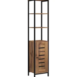 kleankin Meuble colonne rangement salle de bain style cosy dim. 37L x 30l x 167H cm 3 étagères porte ajourée acier noir aspect bois