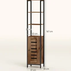 kleankin Meuble colonne rangement salle de bain style cosy dim. 37L x 30l x 167H cm 3 étagères porte ajourée acier noir aspect bois