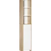 kleankin Meuble colonne rangement salle de bain style cosy 3 niches tiroir placard avec étagère blanc aspect chêne clair