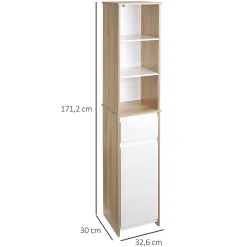 kleankin Meuble colonne rangement salle de bain style cosy 3 niches tiroir placard avec étagère blanc aspect chêne clair