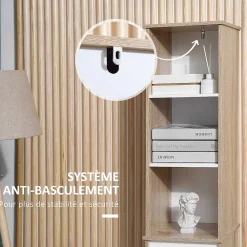 kleankin Meuble colonne rangement salle de bain style cosy 3 niches tiroir placard avec étagère blanc aspect chêne clair