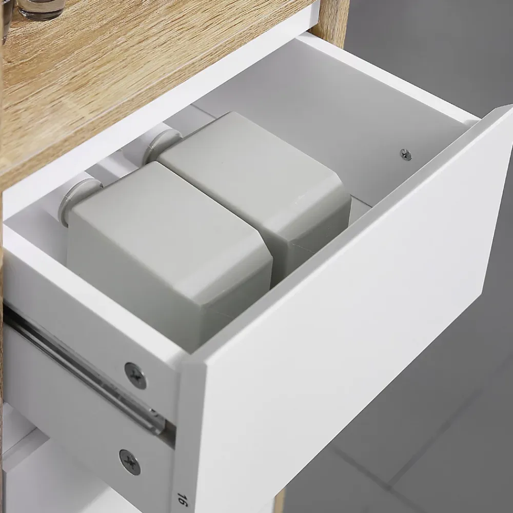kleankin Meuble colonne rangement salle de bain style cosy 3 niches tiroir placard avec étagère blanc aspect chêne clair