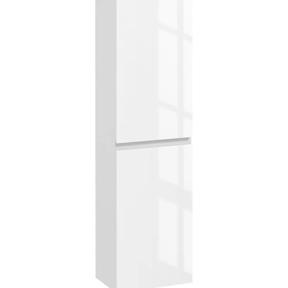 kleankin Meuble colonne rangement salle de bain style contemporain façade laquée 2 portes étagères blanc