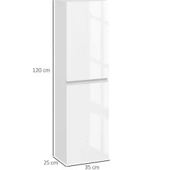 kleankin Meuble colonne rangement salle de bain style contemporain façade laquée 2 portes étagères blanc