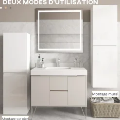 kleankin Meuble colonne rangement salle de bain style contemporain façade laquée 2 portes étagères blanc