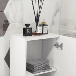 kleankin Meuble colonne rangement salle de bain style contemporain façade laquée 2 portes étagères blanc