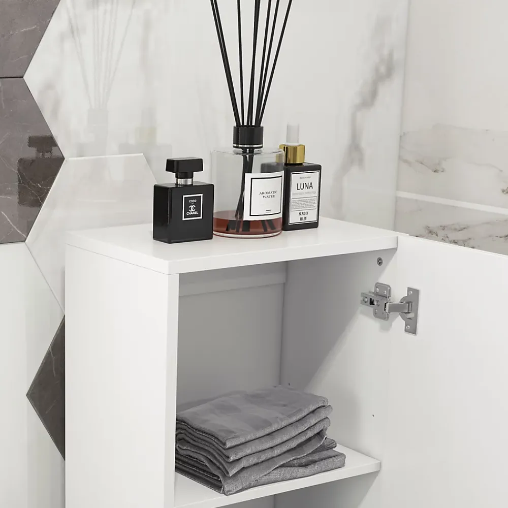kleankin Meuble colonne rangement salle de bain style contemporain façade laquée 2 portes étagères blanc