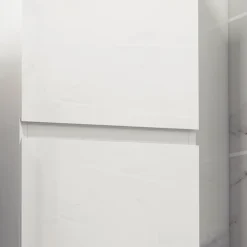 kleankin Meuble colonne rangement salle de bain style contemporain façade laquée 2 portes étagères blanc