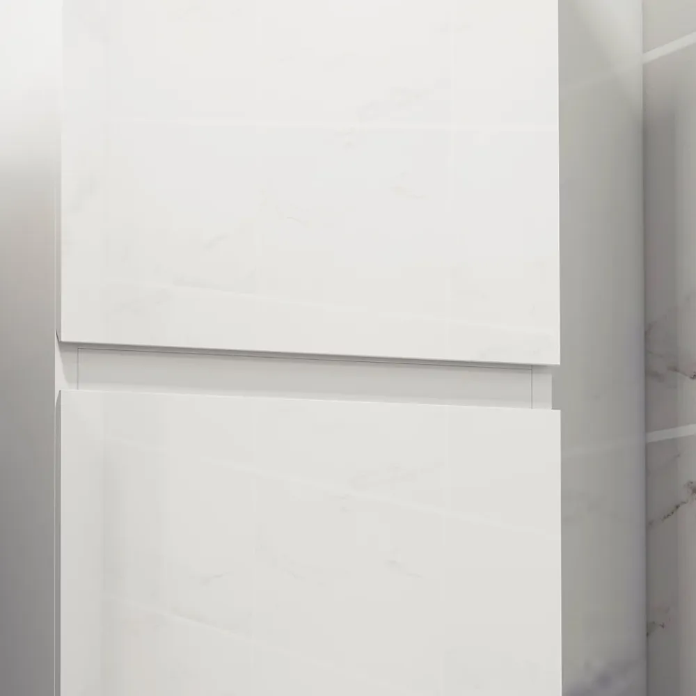kleankin Meuble colonne rangement salle de bain style contemporain façade laquée 2 portes étagères blanc
