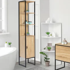Armoire De Salle De Bains|IDMarket Meuble colonne salle de bain DETROIT 1 porte design industriel